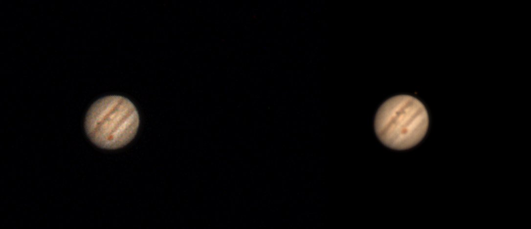 Drehung des JUpiter in 20 minuten. Mit Groen Roten Fleck und Schatten des Mondes Io